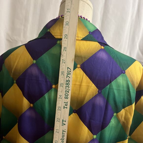Mardi Gras Print Casual Button Down Short Sleeve Shirt New Orleans Small W/Beads - Picture 7 of 15